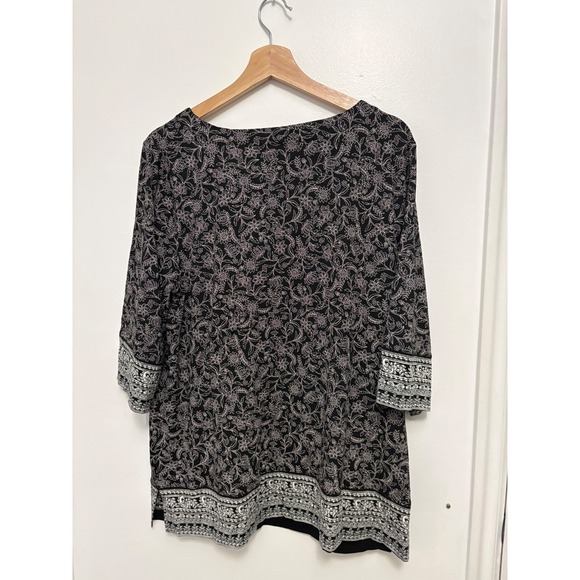NWT Women's J. Jill Wearever Border Printed Knit Top – Black – Large - Picture 5 of 5